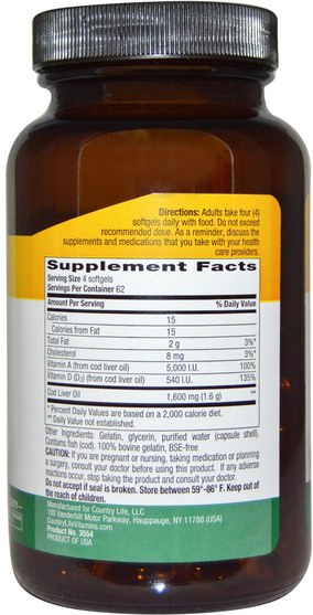 補充劑，efa omega 3 6 9（epa dha），魚油，魚肝油軟膠囊 - Country Life, Cod Liver Oil, 250 Softgels
