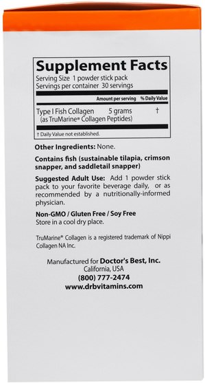 補充劑，efa omega 3 6 9（epa dha），魚油 - Doctors Best, Fish Collagen With TruMarine Collagen, 30 Powder Stick Packs
