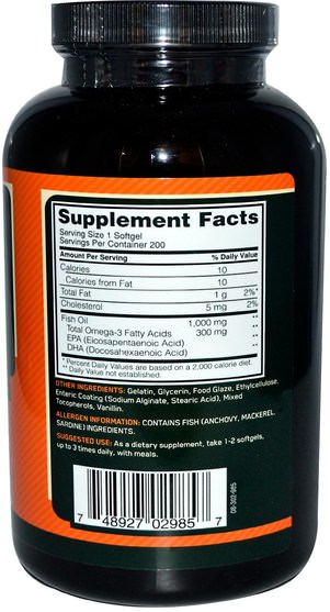 補充劑，efa omega 3 6 9（epa dha），魚油，魚油腸溶衣，運動 - Optimum Nutrition, Enteric Coated Fish Oil, 200 Softgels