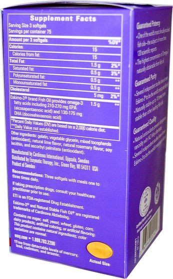 補充劑，efa omega 3 6 9（epa dha），魚油 - Enzymatic Therapy, Eskimo-3, Natural Stable Fish Oil, 225 Softgels