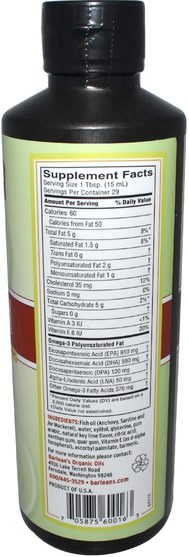 補充劑，efa omega 3 6 9（epa dha），魚油液體，barleans魚油 - Barleans, Omega Swirl, Ultra High Potency Fish Oil, Key Lime, 16 oz (454 g)
