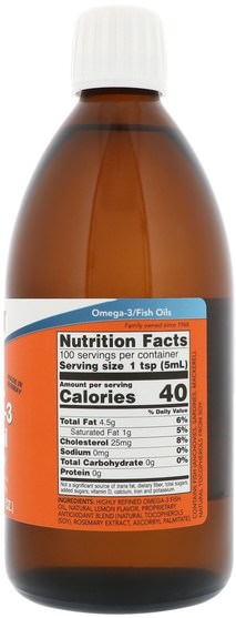 補充劑，efa omega 3 6 9（epa dha），魚油液體 - Now Foods, Omega-3 Fish Oil, Lemon Flavored, 16.9 fl oz (500 ml)