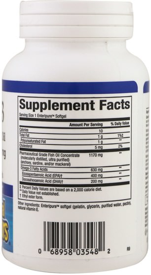 補充劑，efa omega 3 6 9（epa dha），魚油 - Natural Factors, RxOmega-3, 630 mg, 60 Enteripure Softgels