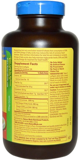 補充劑，efa omega 3 6 9（epa dha），魚油，魚油軟膠囊 - Nature Made, Fish Oil, 1.000 mg, 250 Liquid Softgels