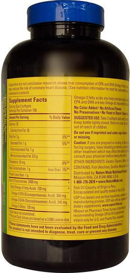 補充劑，efa omega 3 6 9（epa dha），魚油，魚油軟膠囊 - Nature Made, Fish Oil, 1.200 mg, 300 Liquid Softgels