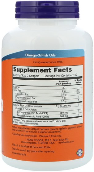 補充劑，efa omega 3 6 9（epa dha），魚油，魚油軟膠囊 - Now Foods, Omega-3, 180 EPA/120 DHA, 200 Softgels