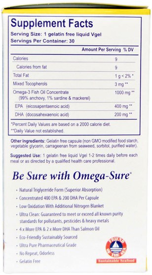 補充劑，efa omega 3 6 9（epa dha），魚油，魚油軟膠囊 - Paradise Herbs, Med Vita, Omega Sure, Omega-3 Fish Oil, 1000 mg, 30 Liquid Vgels