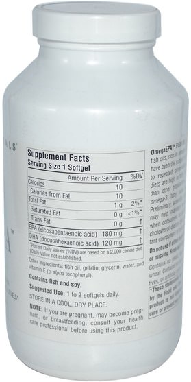 補充劑，efa omega 3 6 9（epa dha），魚油，魚油軟膠囊 - Source Naturals, OmegaEPA Fish Oil, 1.000 mg, 200 Softgels