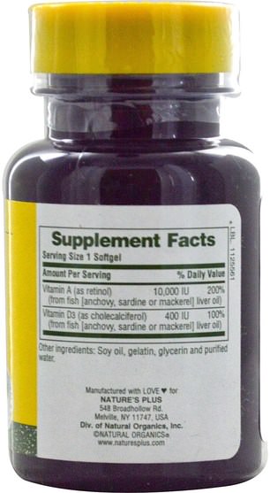 補充劑，efa omega 3 6 9（epa dha），魚油，魚油軟膠囊，維生素，維生素a和d - Natures Plus, Vitamin A & D3, 10.000-400 IU, 90 Softgels