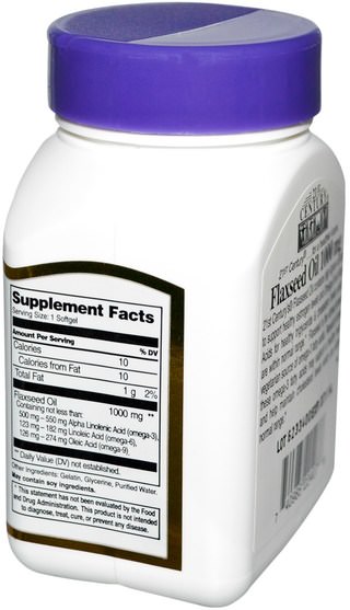 補充劑，efa omega 3 6 9（epa dha），亞麻油軟膠囊 - 21st Century, Flaxseed Oil, 1000 mg, 60 Softgels