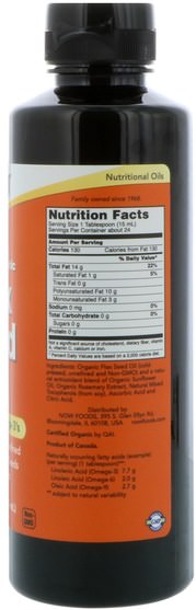 補充劑，efa omega 3 6 9（epa dha），亞麻油，亞麻油液體 - Now Foods, Certified Organic Flax Seed Oil, 12 fl oz (355 ml)