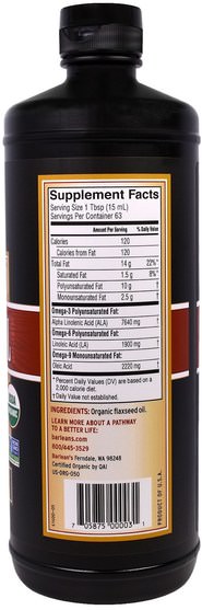 補充劑，efa omega 3 6 9（epa dha），亞麻油液體，barleans亞麻油 - Barleans, Organic Fresh Flax Oil, 32 fl oz (946 ml)