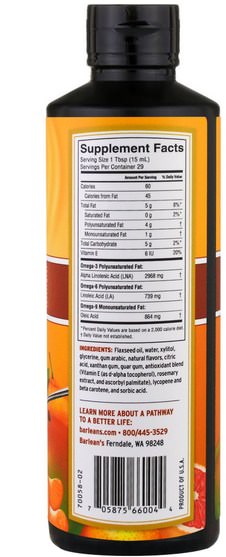 補充劑，efa omega 3 6 9（epa dha），亞麻油液體 - Barleans, Omega Swirl, Flax Oil, Mango Fusion, 16 oz (454 g)