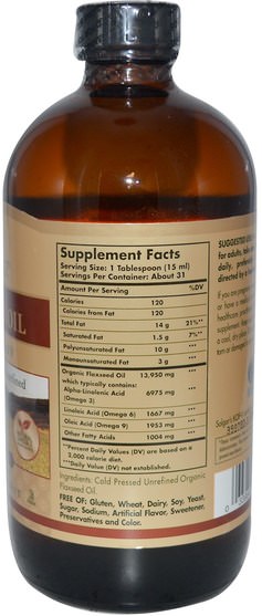 補充劑，efa omega 3 6 9（epa dha），亞麻油液體 - Solgar, Earth Source, Organic Flaxseed Oil, 16 fl oz (473 ml)