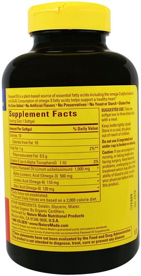 補充劑，efa omega 3 6 9（epa dha），亞麻油軟膠囊 - Nature Made, Flaxseed Oil, 1000 mg, 180 Softgels