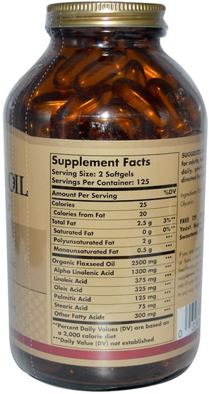 補充劑，efa omega 3 6 9（epa dha），亞麻油軟膠囊 - Solgar, Flaxseed Oil, 1250 mg, 250 Softgels