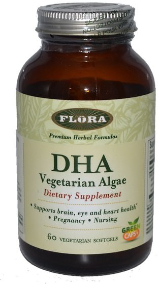 補充劑，efa omega 3 6 9（epa dha），dha - Flora, DHA Vegetarian Algae, 60 Veggie Caps