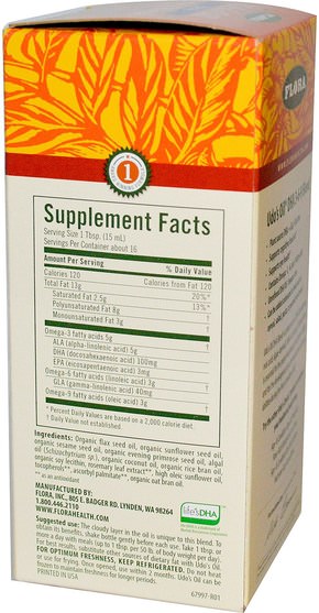 補充劑，efa omega 3 6 9（epa dha），dha，植物脲油 - Flora, Udos Choice, Udos Oil, DHA 3 6 9 Blend, 8.5 fl oz (250 ml)