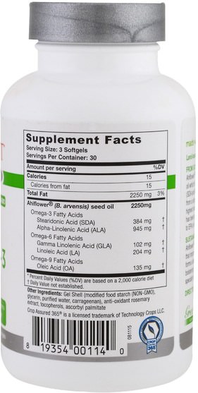 補充劑，efa omega 3 6 9（epa dha） - Greens First, Ahiflower Oil, Vegan Omega-3, 90 Softgels