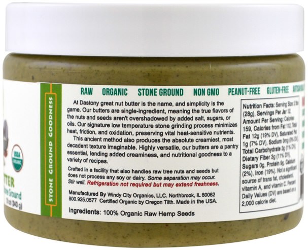 補充劑，efa omega 3 6 9（epa dha），大麻製品，食品，堅果黃油 - Dastony, 100% Organic Hemp Butter, 12 oz (340 g)