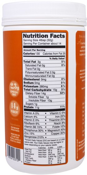 補充劑，efa omega 3 6 9（epa dha），大麻製品，大麻蛋白粉 - Just Hemp Foods, Hemp Protein + Fiber, 16 oz (454 g)