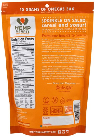 補充劑，efa omega 3 6 9（epa dha），大麻製品，去殼大麻種子 - Manitoba Harvest, Hemp Hearts, Raw Shelled Hemp Seeds, 1 lb (454 g)