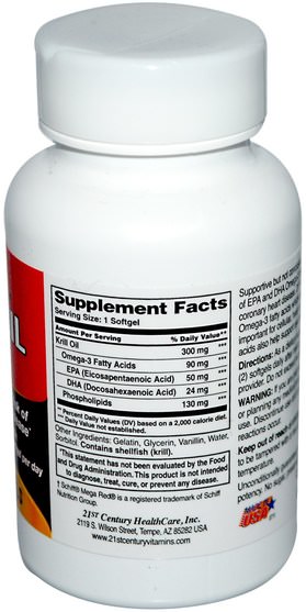 補充劑，efa omega 3 6 9（epa dha），磷蝦油 - 21st Century, Krill Oil, 300 mg, 60 Softgels