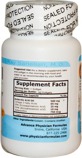 補充劑，efa omega 3 6 9（epa dha），磷蝦油 - Advance Physician Formulas, Krill Oil, 500 mg, 30 Softgels