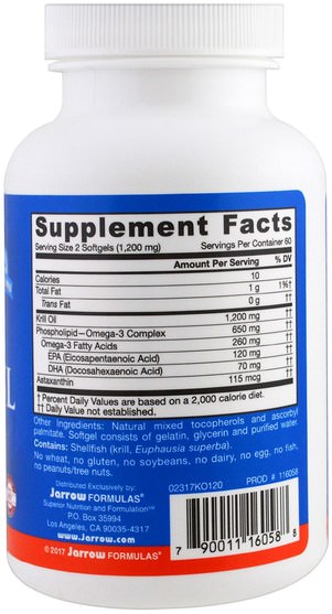 補充劑，efa omega 3 6 9（epa dha），磷蝦油 - Jarrow Formulas, Krill Oil, 120 Softgels