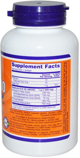 補充劑，efa omega 3 6 9（epa dha），磷蝦油，磷蝦油海王星 - Now Foods, Neptune Krill 1000, 60 Softgels
