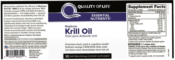 補充劑，efa omega 3 6 9（epa dha），磷蝦油，磷蝦油海王星 - Quality of Life Labs, Neptune Krill Oil, 30 Softgels