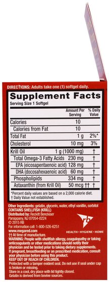 補充劑，efa omega 3 6 9（epa dha），磷蝦油 - Schiff, MegaRed, Omega-3 Krill Oil, Ultra Strength, 1000 mg, 30 Softgels