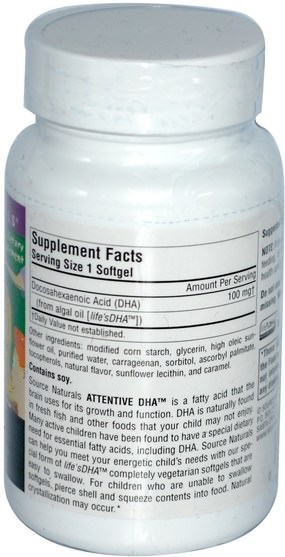 補充劑，efa omega 3 6 9（epa dha），dha neuromins - Source Naturals, Attentive DHA, 100 mg, 60 Veggie Softgels