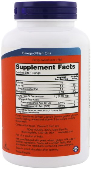 補充劑，efa omega 3 6 9（epa dha），dha - Now Foods, DHA-500/EPA-250, Double Strength, 180 Softgels