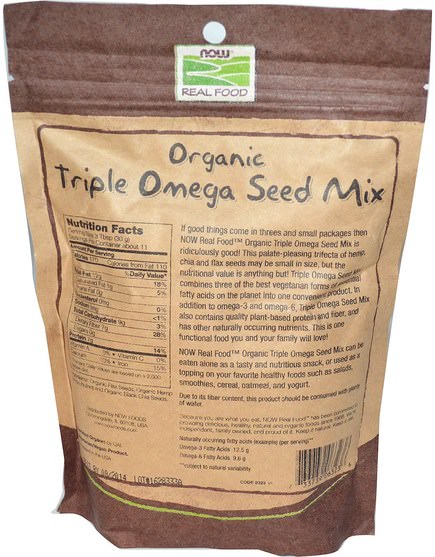 補充劑，efa omega 3 6 9（epa dha） - Now Foods, Real Food, Organic Triple Omega Seed Mix, 12 oz (340 g)