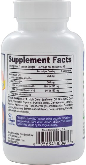 補充劑，efa omega 3 6 9（epa dha），omega 369 caps / tabs，dha，epa - Deva, Vegan, Omega-3, DHA-EPA, 300 mg, 90 Vegan Softgels