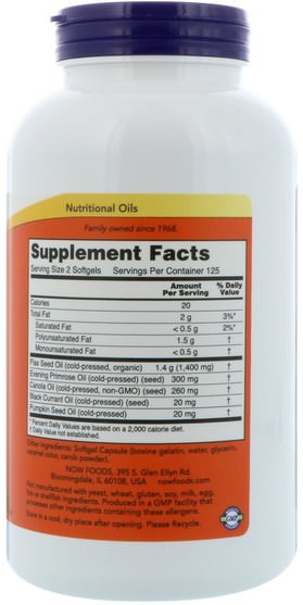補充劑，efa歐米茄3 6 9（epa dha），歐米茄369粒/標籤 - Now Foods, Omega 3-6-9, 1000 mg, 250 Softgels