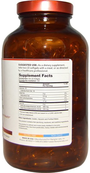 補充劑，efa歐米茄3 6 9（epa dha），歐米茄369粒/標籤 - Olympian Labs Omega-3 Fish Oils, 2000 mg, 240 Softgels