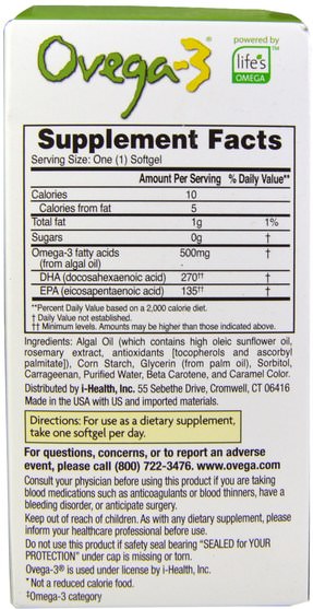 補充劑，efa歐米茄3 6 9（epa dha），歐米茄369粒/標籤 - Ovega-3, Ovega-3, DHA + EPA, 500 mg, 60 Veggie Softgels