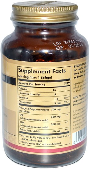 補充劑，efa歐米茄3 6 9（epa dha），歐米茄369粒/標籤 - Solgar, Omega-3, 700 mg, EPA & DHA, 60 Softgels