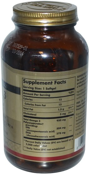 補充劑，efa歐米茄3 6 9（epa dha），歐米茄369粒/標籤 - Solgar, Triple Strength Omega-3, 950 mg, EPA & DHA, 100 Softgels