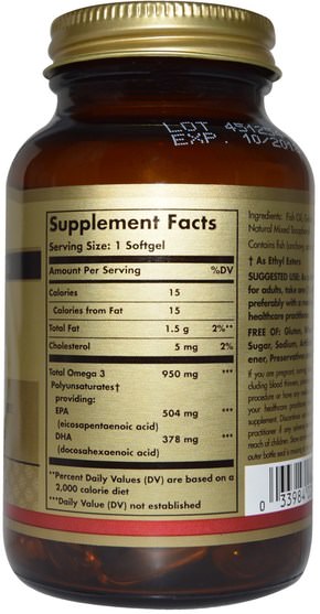補充劑，efa歐米茄3 6 9（epa dha），歐米茄369粒/標籤 - Solgar, Triple Strength Omega-3, 950 mg, EPA & DHA, 50 Softgels