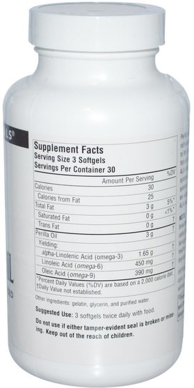 補充劑，efa omega 3 6 9（epa dha），紫蘇油 - Source Naturals, Perilla Oil, 1000 mg, 90 Softgels