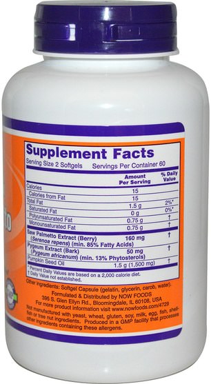 補充劑，efa omega 3 6 9（epa dha），南瓜籽油，健康 - Now Foods, Pygeum & Saw Palmetto, 120 Softgels