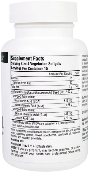 補充劑，efa omega 3 6 9（epa dha） - Source Naturals, Ahiflower Oil, 60 Veggie Softgels