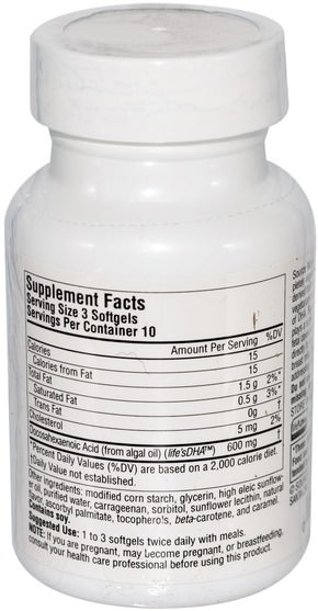 補充劑，efa omega 3 6 9（epa dha），dha - Source Naturals, DHA, Vegetarian, 200 mg, 30 Softgels