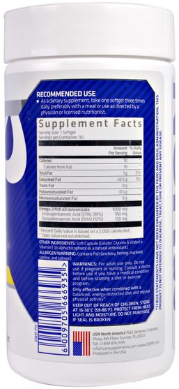 補充劑，efa omega 3 6 9（epa dha） - USN, Omega-3 Fish Oil, 1000 mg, 90 Softgels