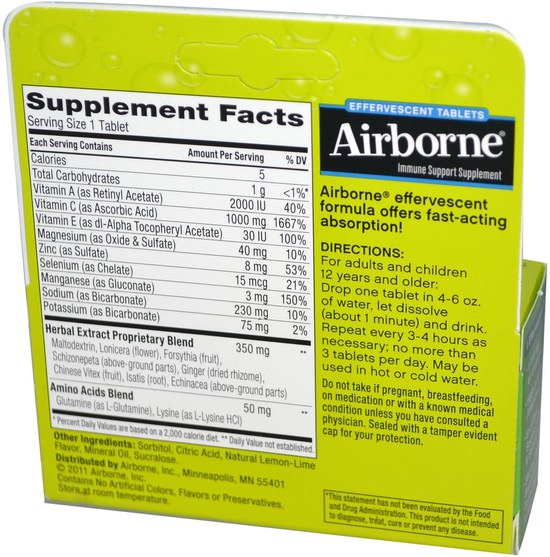 補充劑，泡騰片，空氣中的泡騰片 - AirBorne, Blast of Vitamin C, Lemon-Lime, 10 Effervescent Tablets
