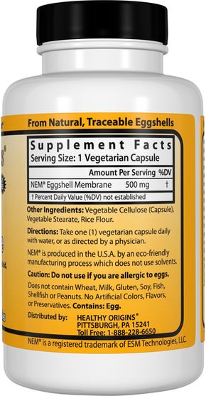 補充劑，蛋殼膜 - Healthy Origins, Eggshell Membrane, 500 mg, 60 Veggie Caps