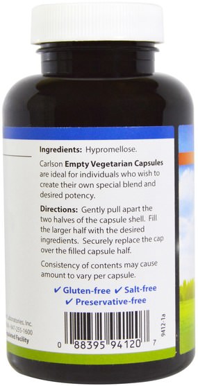補品，空膠囊 - Carlson Labs, Empty Vegetarian #2 Capsules, 200 Capsules
